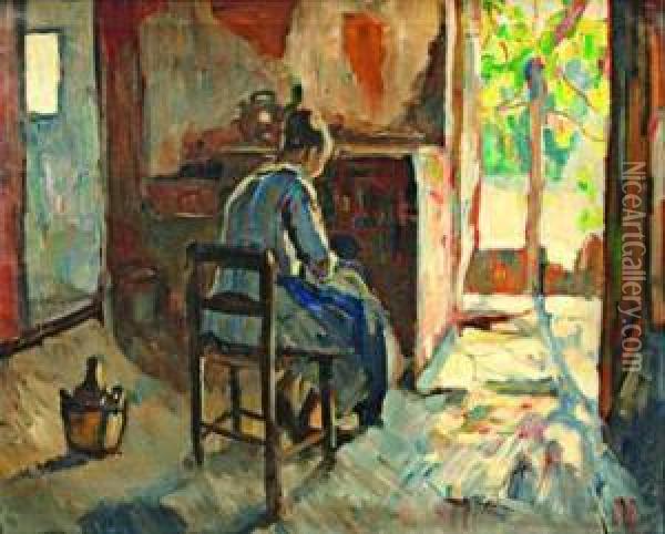 Mujer Cosiendo Oil Painting - Albert Worcester