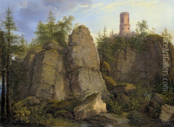 Klingstein, Porphyrfelsen Bei Aussig Oil Painting - Johann Christian Klengel