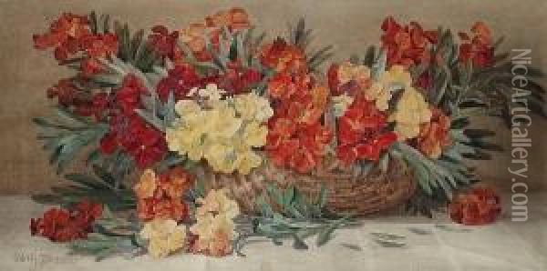 Still Life In A Basket Oil Painting - Edith Isabel Barrow