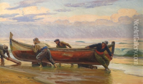 Hauling In The Catch Oil Painting - Dionisio Baixeras y Verdaguer