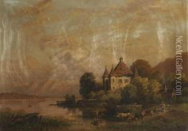 Blick Auf Schloss Garatshausen Am Starnberger See Oil Painting - August Seidel