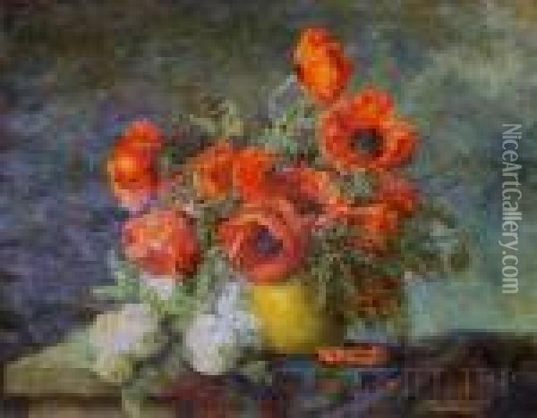 Still Life Of Poppies Oil Painting - Max Theodor Streckenbach
