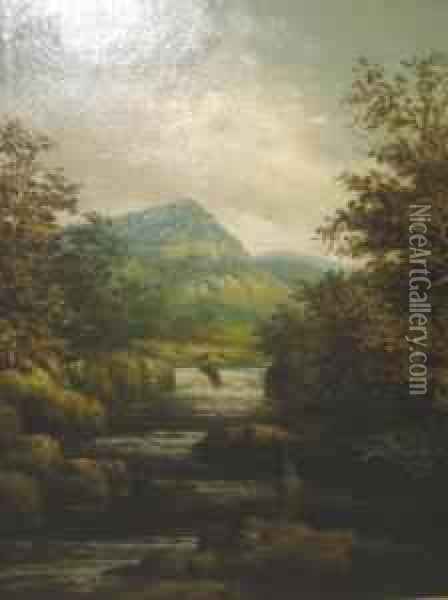 Landscape With Fishermen In The Foreground Oil Painting - Robert Marshall Root