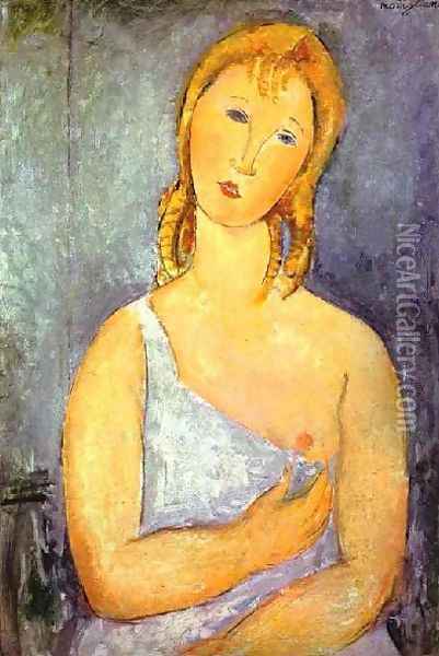 Girl In A White Chemise Oil Painting - Amedeo Modigliani