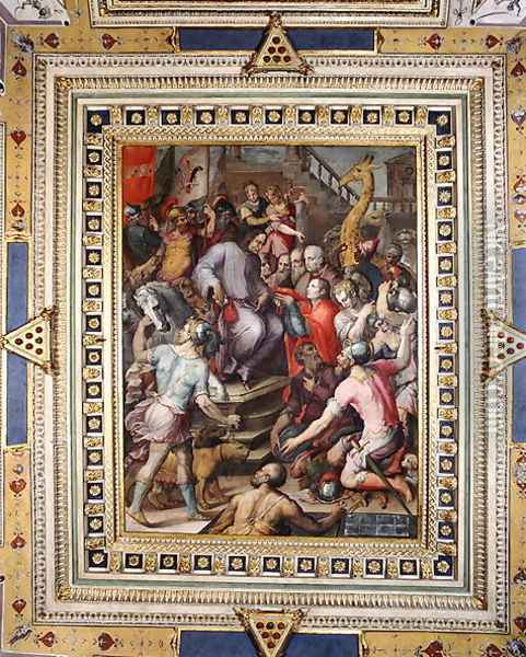 Lorenzo de Medici receiving gifts from his ambassadors Oil Painting - Giorgio Vasari
