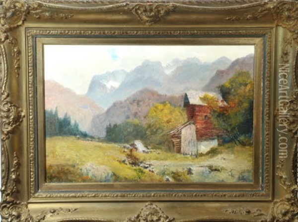 Schafer Mit Herde Bei Einer Wassermuhle Am Mittenwalder Gebirgsbach Oil Painting - Ludwig Correggio