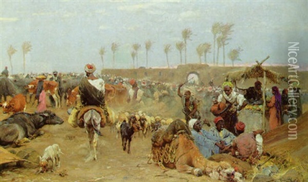 An Arab Market Oil Painting - Wilhelm Friedrich Kuhnert