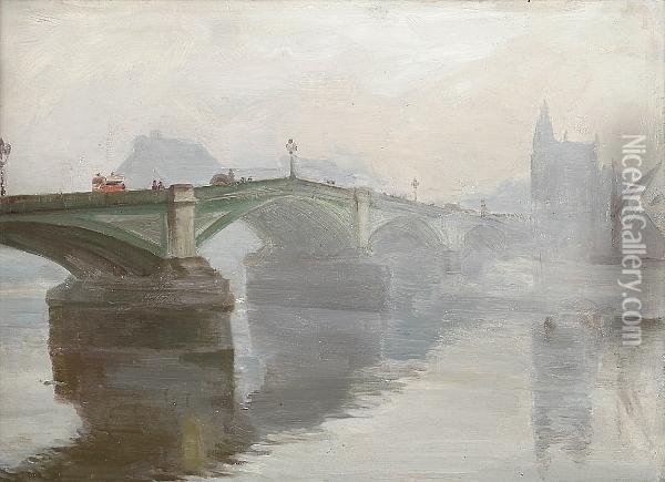 Battersea Bridge, Morning Oil Painting - Edmund William Evans