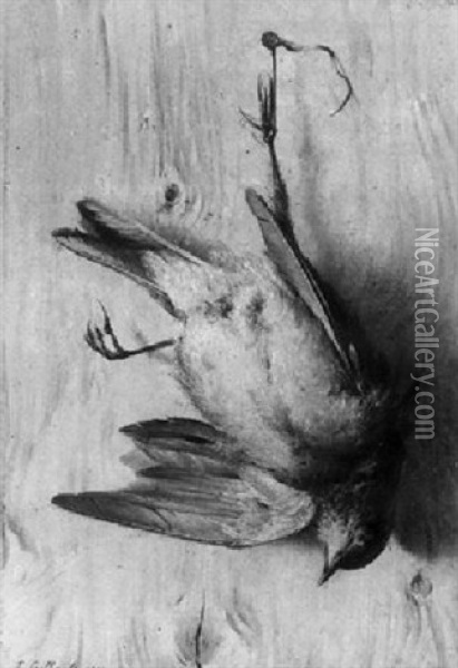 Toter Vogel An Einer Holzwand Hangend Oil Painting - Joseph-Eugene Gilbault