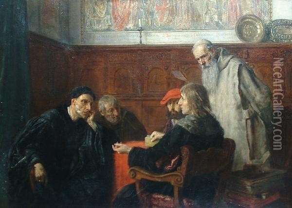 A Philosophical Discussion Oil Painting - Ernst Karl Georg Zimmermann