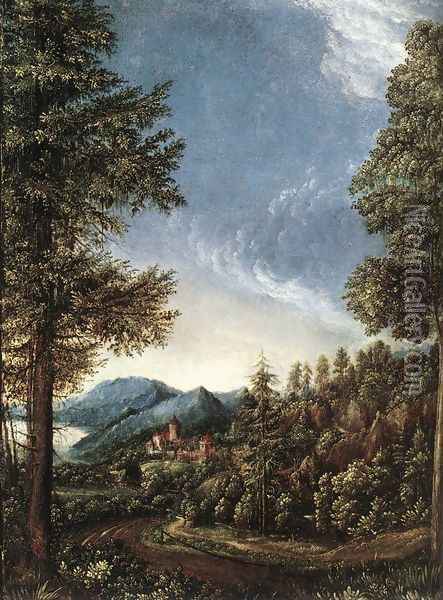 Danubian Landscape 1520 Oil Painting - Albrecht Altdorfer