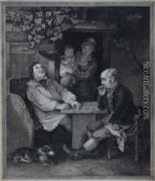 Figure Splaying Draughts Oil Painting - George Morland