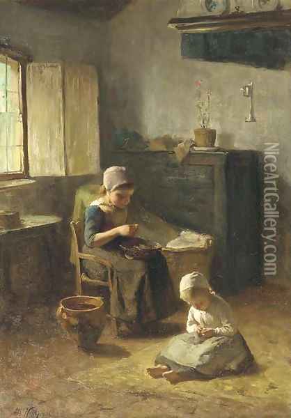 Mother's little helpers Oil Painting - Albert Neuhuys