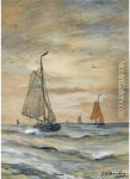 Bomschuiten At Sea Oil Painting - Hendrik Willem Mesdag