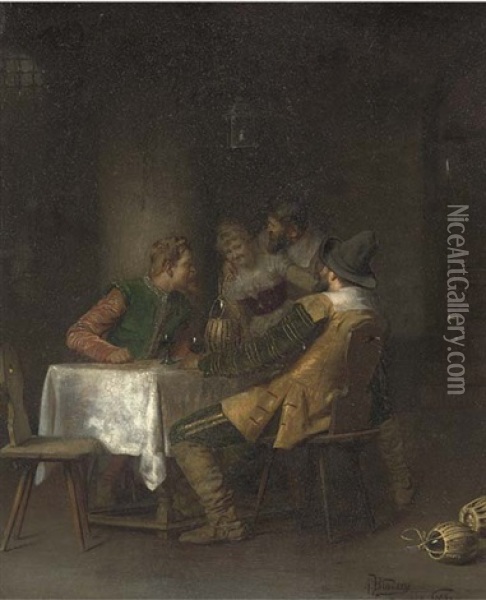 Merrymaking In The Tavern Oil Painting - Alois Binder