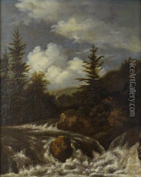 Mountain Landscape With Waterfall Oil Painting - Jacob Van Ruisdael