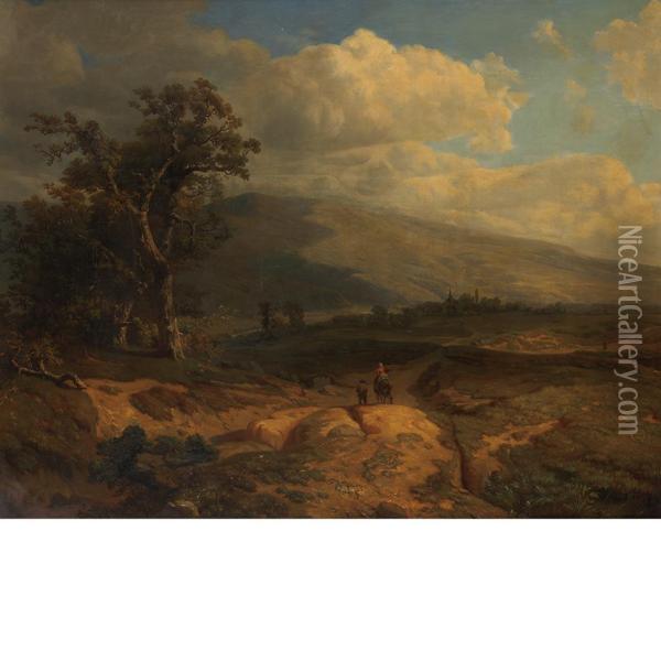 Rider In An Extensive Landscape Oil Painting - Johann Bernard Klombeck