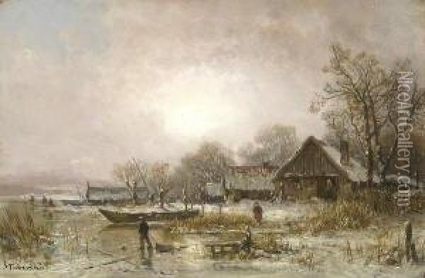 Winterliche
 Uferlandschaft Oil Painting - Adolf Stademann