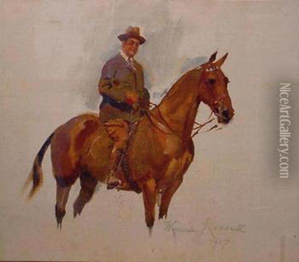 Gentleman Rider And Young Rider: Two Oil Painting - Wojciech Von Kossak