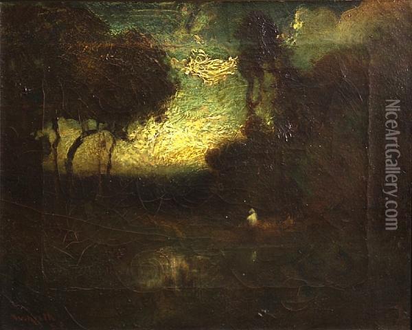 Figure By A Pond Oil Painting - William Keith