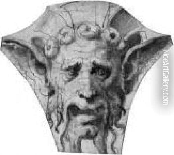 Head Of A Satyr: Design For A Grotesque Oil Painting - Giulio Romano