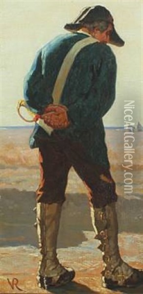 Soldier With Folded Hands Along The Coast Oil Painting - Vilhelm Rosenstand