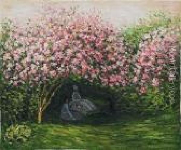 Resting Under The Lilacs Oil Painting - Claude Oscar Monet
