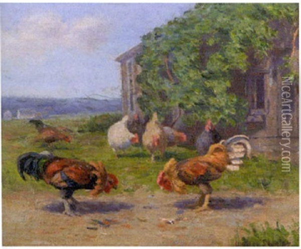 Chickens In Barnyard Oil Painting - Walter Douglas