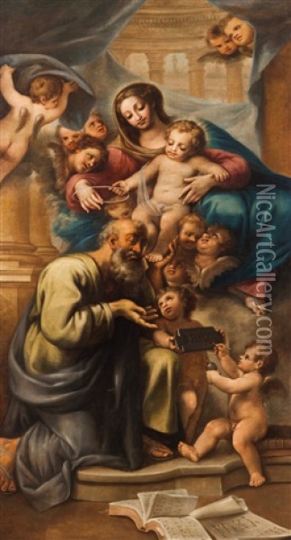 Saint Joachim's Consecration By Our Lady And Child Jesus Oil Painting - Bento Coelho Da Silveira