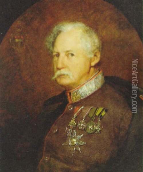 Portrait Eines Oberst Des Osterreichischen Infanterieregimentes Oil Painting - Gustav Holweg