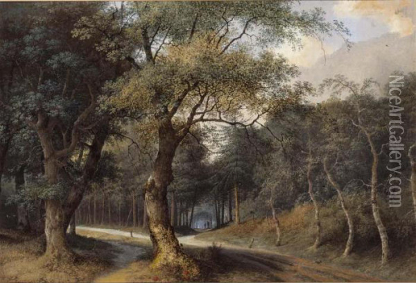 A Path Through A Forest Oil Painting - Joseph Augustus Knip