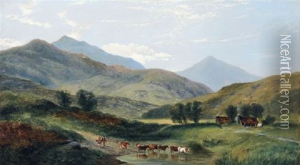 Heimziehende Kuhherde In Den Bergen Bei Glengarriff (irland) Oil Painting - George Shalders