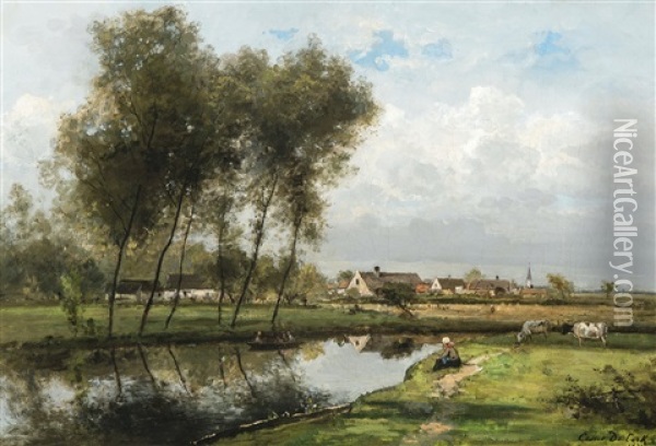 Riverside (1871) Oil Painting - Cesar De Cock