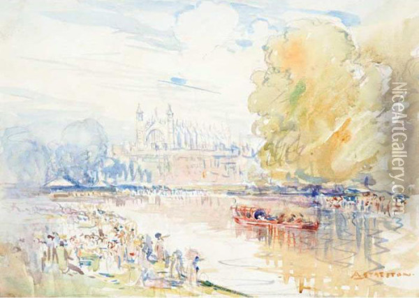 The King's Barge, Eton Oil Painting - Arthur Ernest Streeton
