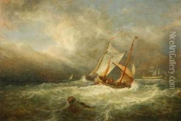 Attributed Marine With Fishing Boat In Stormy Weather Oil Painting - John Jock Wilson