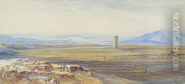 Campagna Di Roma, Alexandrine Aqueduct Oil Painting - Edward Lear