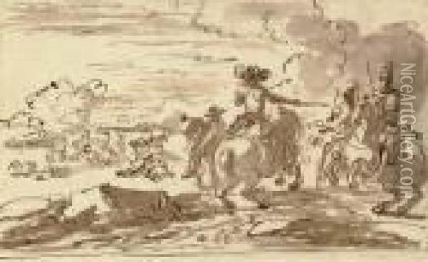 A Cavalry Battle Oil Painting - Jacques Courtois Le Bourguignon