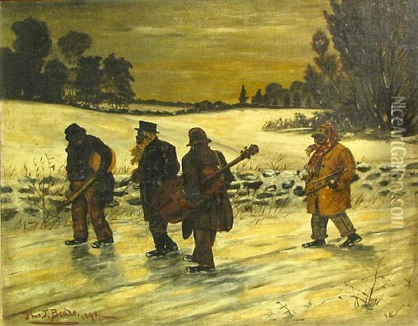Musicians On The Road Oil Painting - Thomas James Judkin