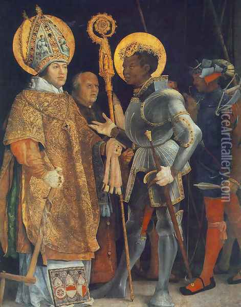 Meeting of St Erasm and St Maurice 1517-23 Oil Painting - Matthias Grunewald (Mathis Gothardt)