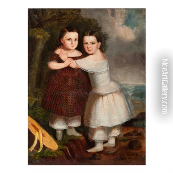 Twin Girls Oil Painting - Joseph Whiting Stock