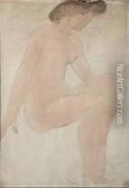 Seated Nude Oil Painting - Auguste Rodin