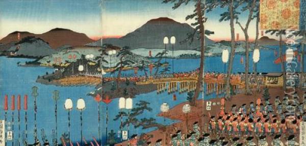 Daimyo Procession Oil Painting - Gountei Sadahide