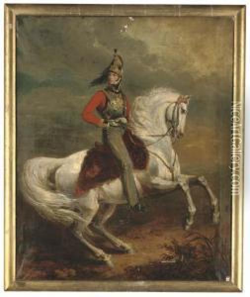 Portrait Of Leopold I, King Of The Belgians, On A Grey Charger Oil Painting - George Dawe