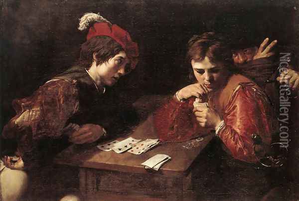 Card-sharpers 1620s Oil Painting - Jean de Boulogne Valentin