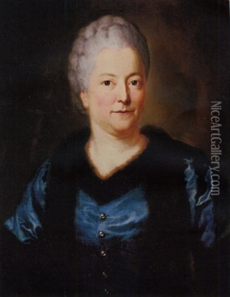 Portrait Of Eva Charlotte Friederike, Grafin Von Einsiedel, In A Blue Silk Dress Trimmed With Fur Oil Painting - Anton Graff