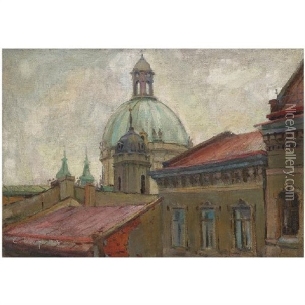 View Of The Ivanovsky Monastery, Moscow Oil Painting - Evgeni Evgen'evich Lansere