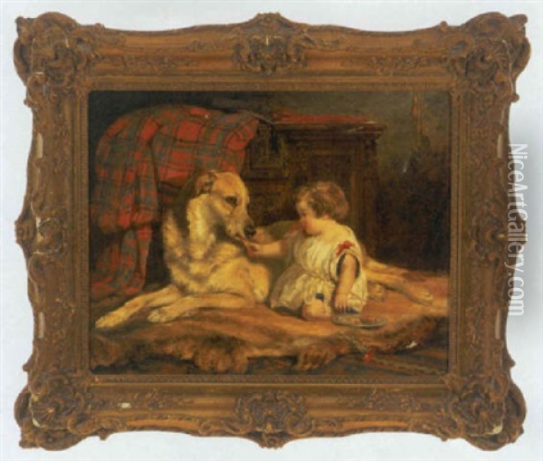 Interior Med Jasty Morsel Og Irsk Ulvehund Oil Painting - John Everett Millais