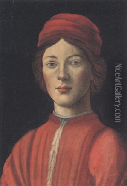Portrait Of A Boy, Head And Shoulders, In A Red Coat And Cap Oil Painting - Sandro Botticelli