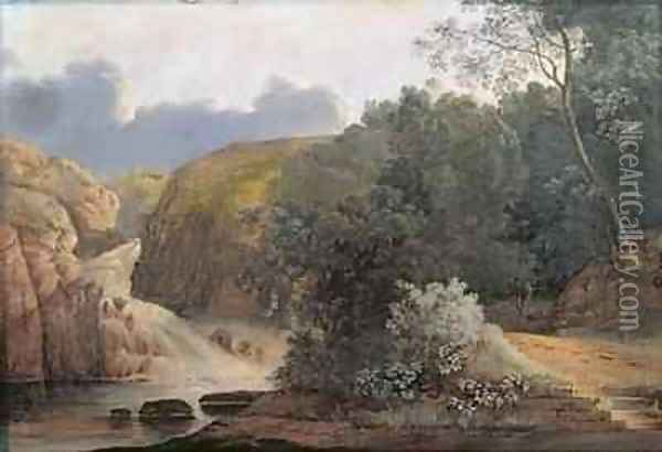 View in Ireland Waterfall at Poulaphouca Oil Painting - Gaspare Gabrielli