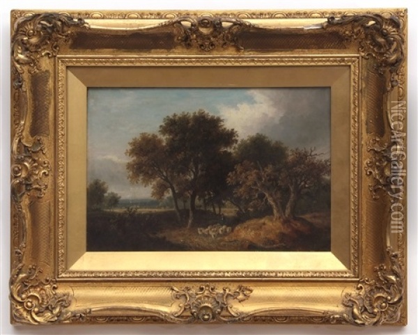Wooded Landscape With Shepherd And Sheep Oil Painting - Samuel David Colkett